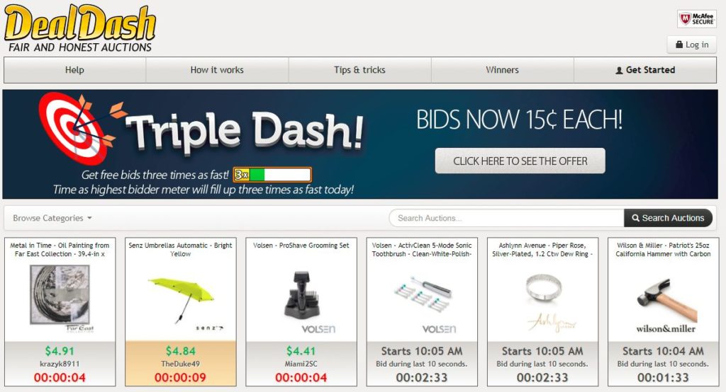 100 Free Bids on DealDash Best Penny Auction Sites